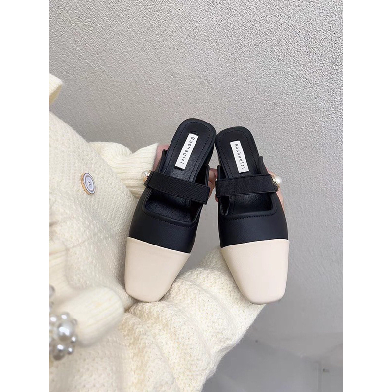 Giày slingback mũi vuông đế cao, sục phối 2 màu, quai nganh đính ngọc, êm chân thời trang 2023 dành cho nữ