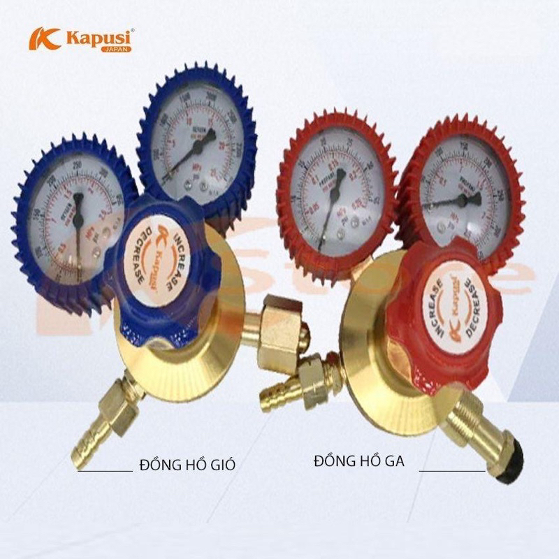 Đồng hồ ga điều áp khí gas và oxy KAPUSI Nhật Bản, van giảm áp, áp suất 15Mpa