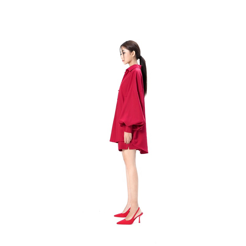 SET ÁO SƠ MI CÁNH DƠI TAY PHỒNG + QUẦN SHORTS ỐNG RỘNG