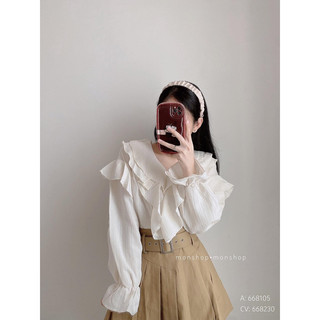Áo cổ bèo xoắn chất thô đũi gân