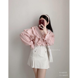 Áo cổ bèo xoắn chất thô đũi gân