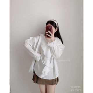 Áo cổ bèo xoắn chất thô đũi gân