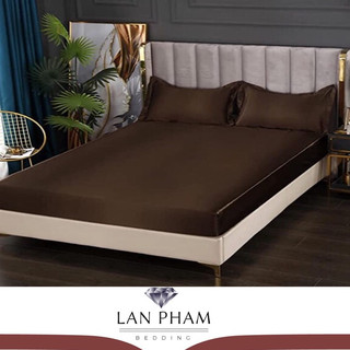 Drap giường ga giường lẻ phi lụa mát,mềm,mịn lan pham bedding - nâu socola
