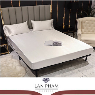 Drap giường ga giường lẻ phi lụa cao cấp mát,mềm,mịn lan pham bedding - màu trắng