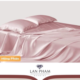Bộ 5 món vỏ chăn ga gối mát,mềm mịn phi lụa lan pham bedding - hồng phấn