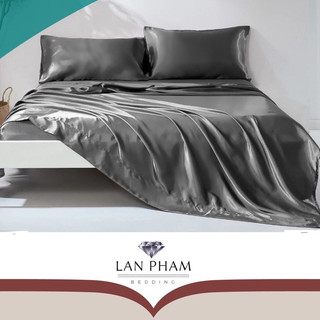 Bộ 5 món vỏ chăn ga gối phi lụa mát ,mềm,mịn lan pham bedding mát mịn - xám đậm
