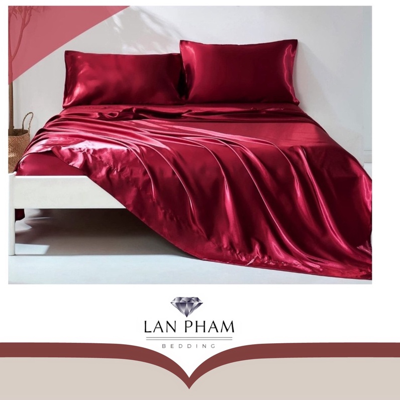Bộ 5 Món Vỏ Chăn Ga Gối Phi Lụa Cao Cấp Mát,Mềm,Mịn Lan Pham Bedding- Đỏ Đô