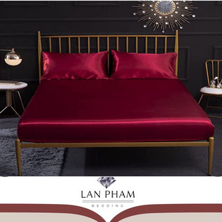 Bộ 5 Món Vỏ Chăn Ga Gối Phi Lụa Cao Cấp Mát,Mềm,Mịn Lan Pham Bedding- Đỏ Đô