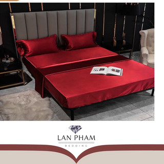Bộ 5 Món Vỏ Chăn Ga Gối Phi Lụa Cao Cấp Mát,Mềm,Mịn Lan Pham Bedding- Đỏ Đô