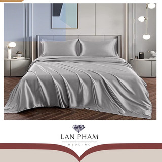Bộ 5 món vỏ chăn ga gối phi lụa cao cấp mềm mát mịn lan pham bedding - bạc kim