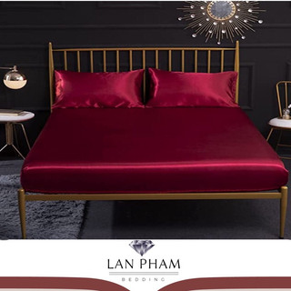 Bộ 4 Món Ga Gối Phi Lụa Mát Mềm Mịn Lan Pham Bedding Mát Mịn - Đỏ Đô