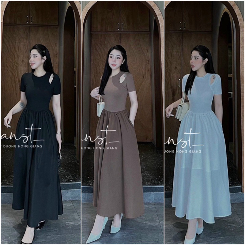 Váy maxi hở vai chân váy 2 lớp
