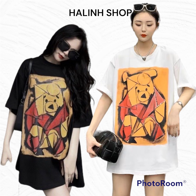 Áo Thun Tay Lỡ Form Rộng In Gấu 3D - Halinh Shop - Áo Thun Cotton Khô Size M L