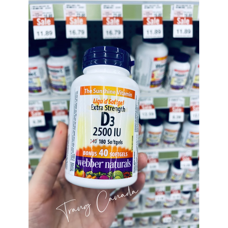 Viên uống bổ sung D3 hàm lượng 2500Iu - 180 viên dạng softgel WEBBER canada