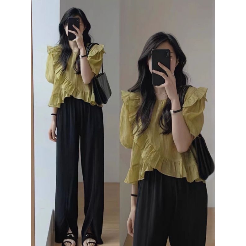 Áo tiểu thư tơ voan nhăn bèo ngực 2 lớp dày dặn ulzzang Hàn Quốc - Ảnh thật Yena Closet #T119