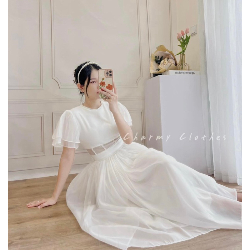 Đầm Váy Trắng Maxi Voan Lụa Xinh Xỉu , Đầm Váy Nữ Tiểu Thư  Thiết Kế Dự Tiệc Đi Chơi Sang Chảnh, Chụp Kỉ Yếu