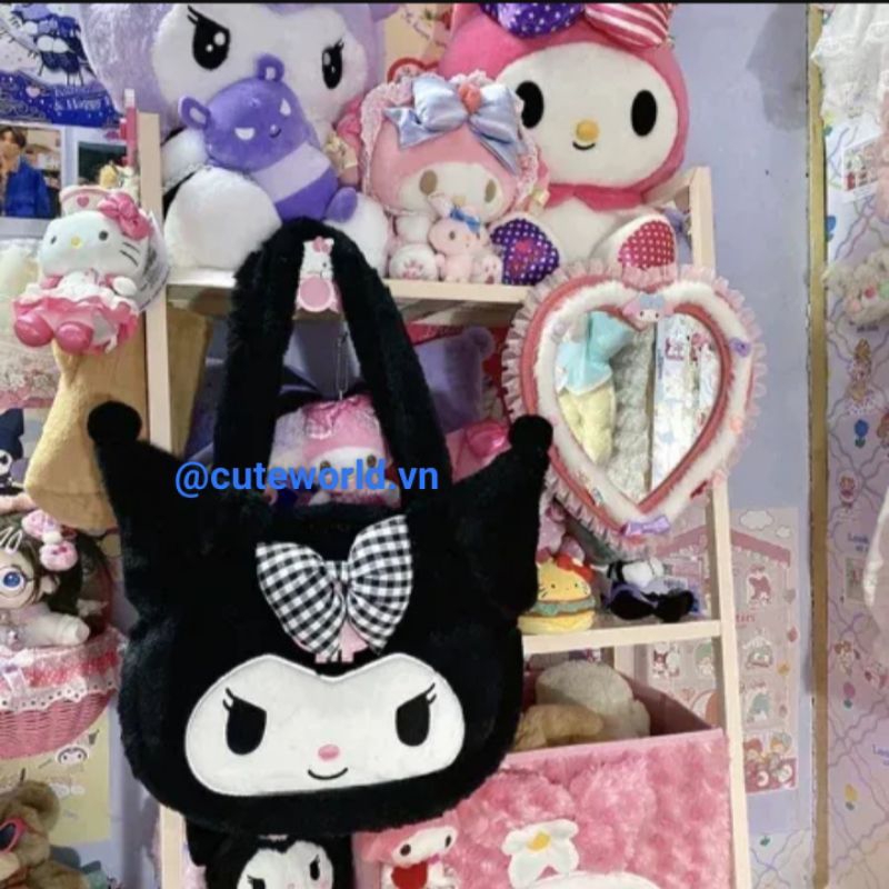 Túi Đeo Vai Túi Xách Kuromi Đáng Yêu Lông Nhung