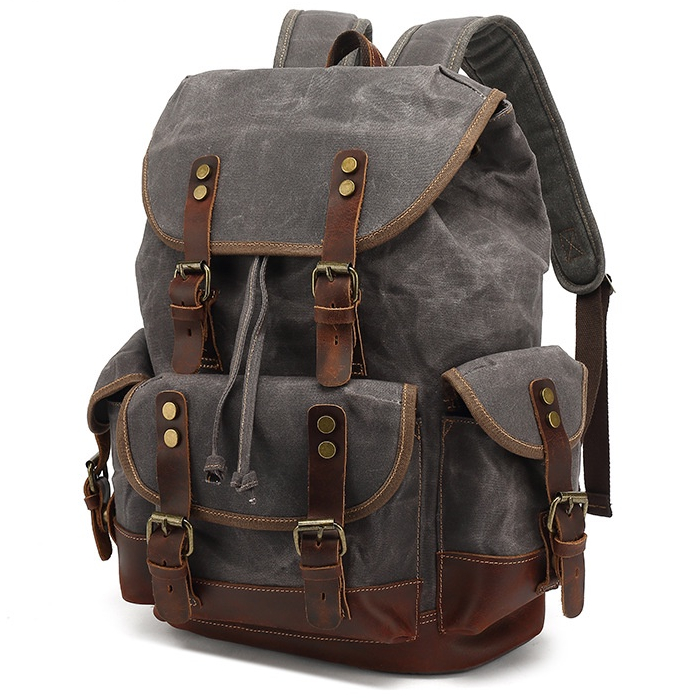 Balo 2 canvas sáp, da thật, khoá đồng cao cấp