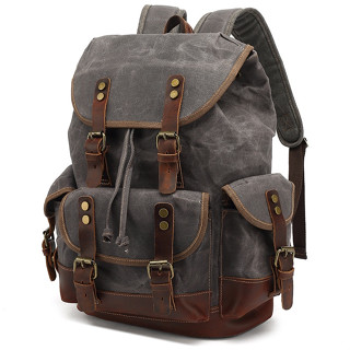 Balo 2 canvas sáp, da thật, khoá đồng cao cấp