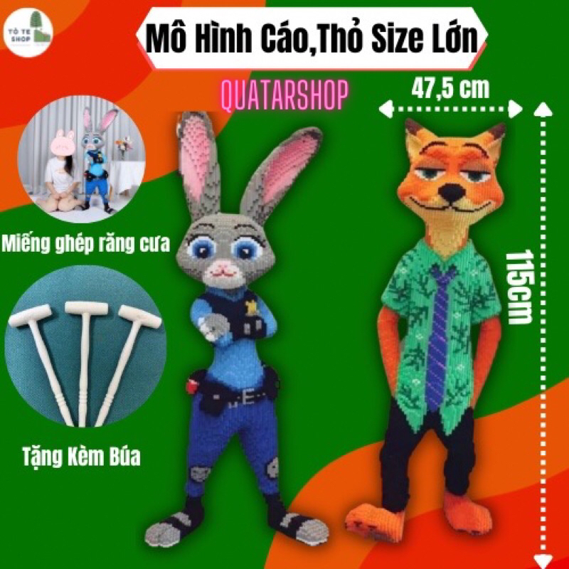 Lắp Ráp Mô Hình Cỡ Lớn Cáo ZOOTOPIA 115cm, Thỏ Cảnh Sát 115cm, Lắp Ghép Mô Hình Size Đại trên 1 mét