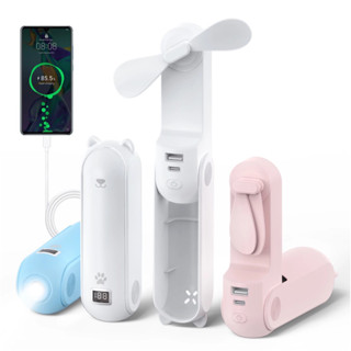 Quạt cầm tay mini TEKKIN TI-215 pin 4800mah sử dụng 2 3 ngày 3 IN 1 kiêm sạc dự phòng đèn pin
