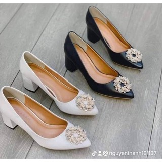 Giày dép nữ size lớn,banh bít cao 5cm vuông,nơ đá tròn,lót mút êm,bigsize 32 đến 45