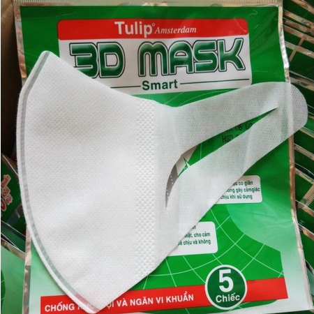 Túi 5 chiếc khẩu trang 3D Mask Smart kháng khuẩn ôm sát mặt không gây bí thở của TULIP