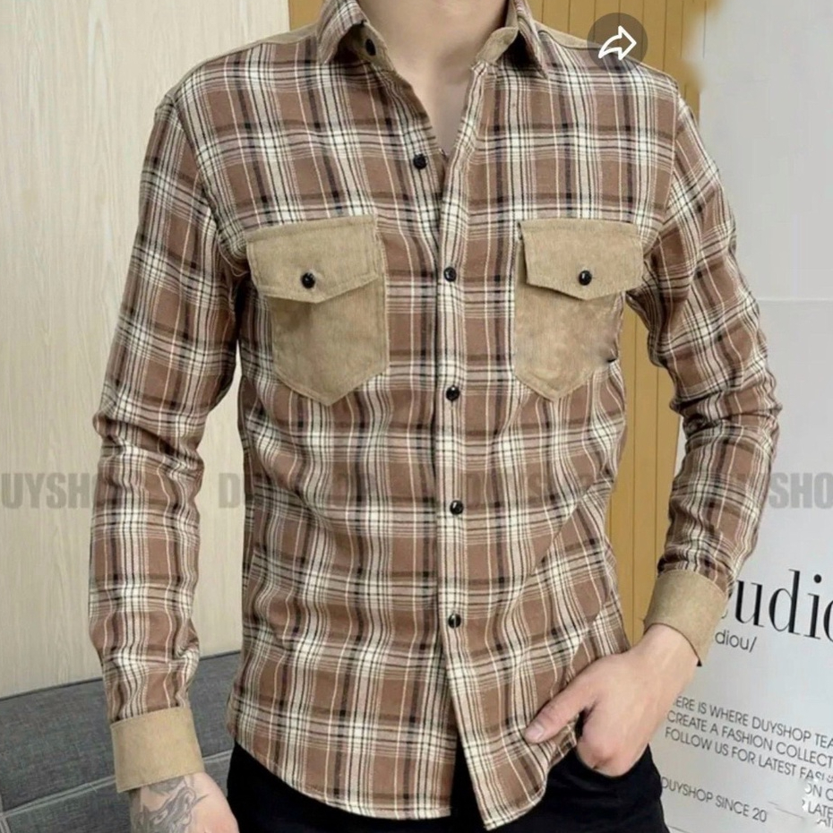 Áo sơ mi nam dài tay họa tiết caro có 2 túi trước chất dày dặn cao cấp chống nhăn form body Hàn Quốc MS24