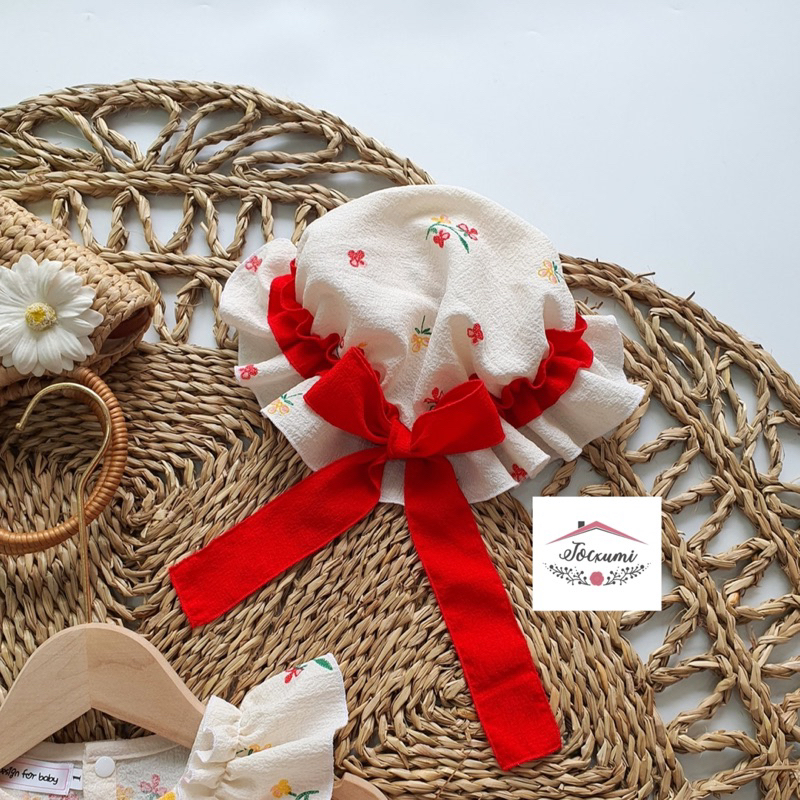 Body váy hoa kết ba bông bồng đỏ nổi bật siêu cưng - Tocxumi