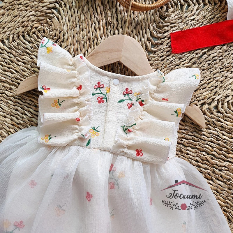 Body váy hoa kết ba bông bồng đỏ nổi bật siêu cưng - Tocxumi