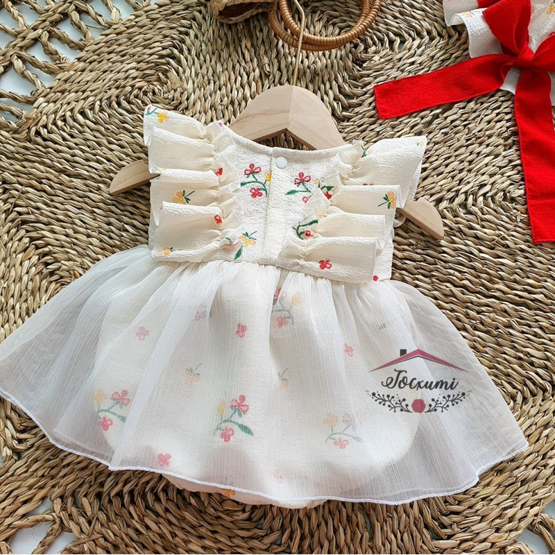 Body váy hoa kết ba bông bồng đỏ nổi bật siêu cưng - Tocxumi