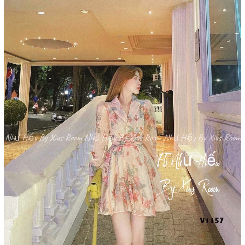 ĐẦM HOA VOAN CỔ SƠ MI TAY DÀI VÁY XOÈ XOẮN BO EO ĐI TIỆC ĐI CHƠI (ảnh thật chính chủ)