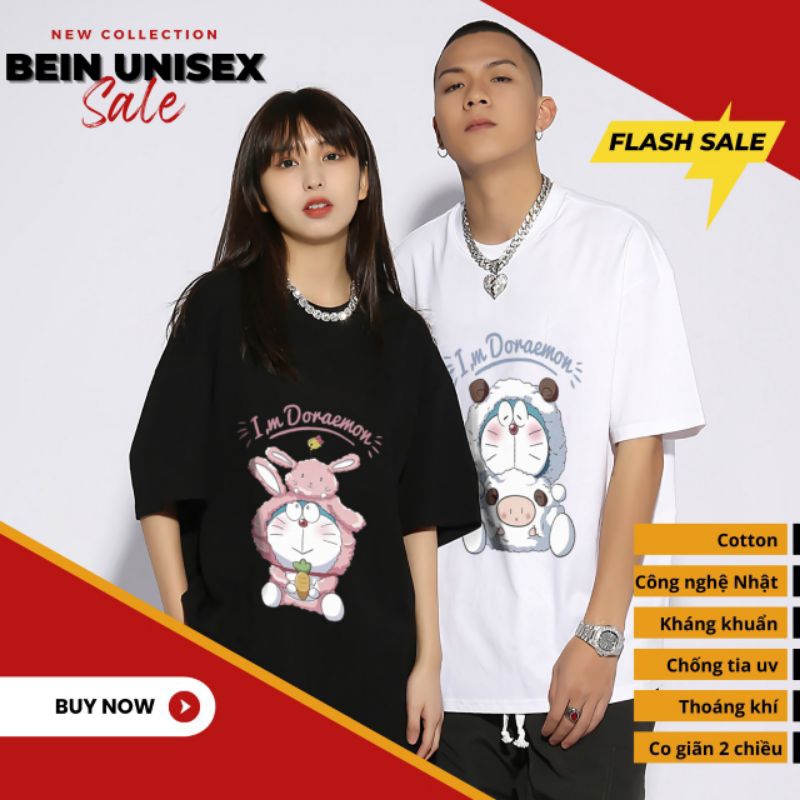 Áo Phông Unisex Hình Doremon Dáng Rộng Tay Ngắn Hàng Loại Đẹp