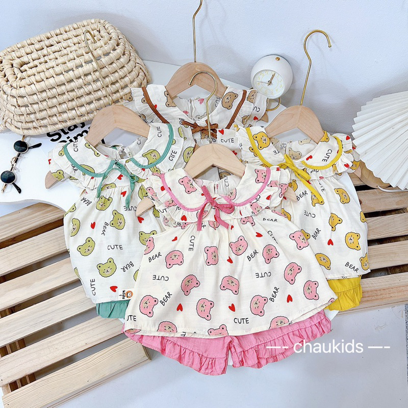 Bộ bé gái,Set bộ đũi gấu cho bé gái 8 đến 18kg
