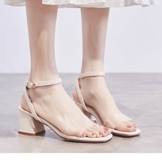 Giày sandan size 35-43 quai trong hở gót 4p mã tls5 2 màu đen, kem