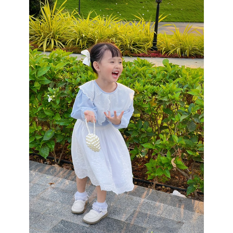 Áo cổ V ren + chân váy Ren hạ chi Em bé | Nanci room