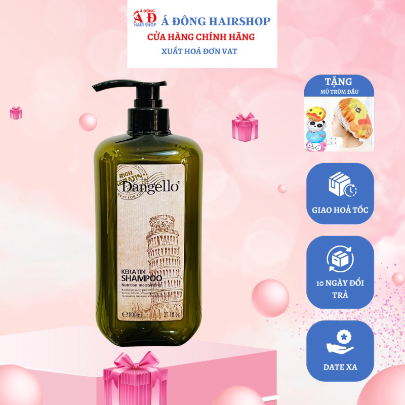 [+Tặng mũ trùm] [D'angello] Dầu gội siêu mượt cho tóc khô hư tổn Dangello Keratin shampoo 800ml