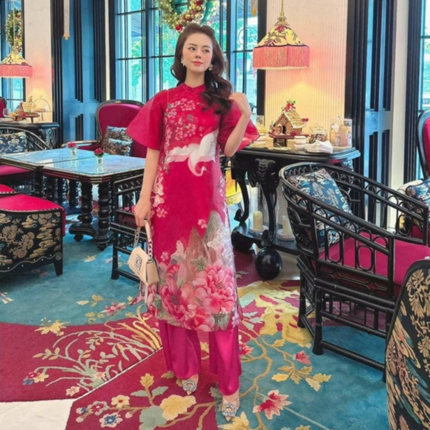 Áo dài cách tân nữ áo dài 4 tà chất liệu tơ organza kiểu dáng cách tân hiện đại - AD09