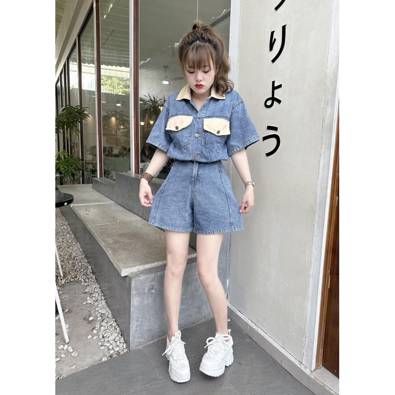 JUM JEAN TAY NGẮN PHỐI TÚI - HÀNG VNXK 🥰 Chất Jean chất mềm mịn , dày dặn