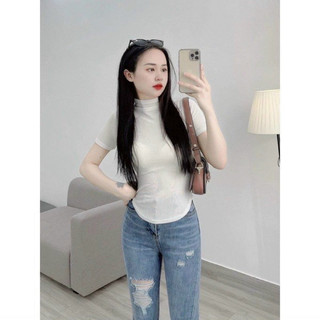 Áo Thun Gân cổ lọ(KÈM ẢNH THÂT)
