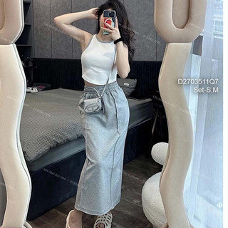 Set áo zip 3 lỗ dáng croptop+ chân váy dáng dài!