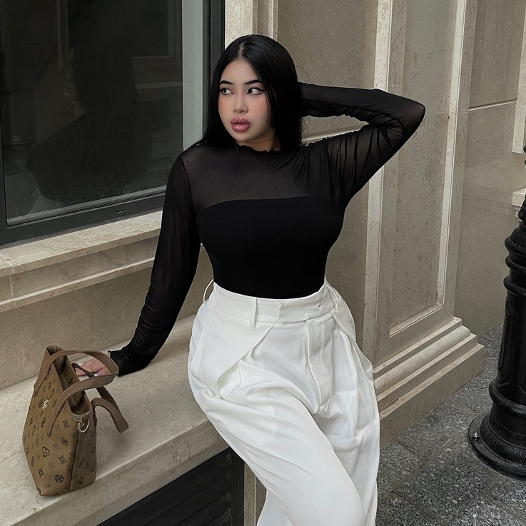 /NOTE.BIGSIZE/ - Áo kiểu nữ bigsize áo lưới dài tay thun lưới co dãn mềm mại có kèm áo ống bigsize (đủ size 55-90kg)