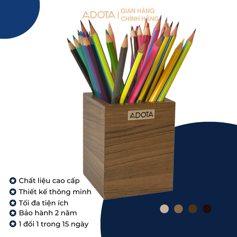 (Bán chạy) Hộp cắm bút để bàn 1 ngăn, hộp đựng bút và văn phòng phâm gỗ MDF siêu bền ADOTA