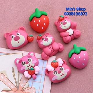 Set 100 charm gấu dâu nhiều mẫu hot hit, dùng làm slime, handmade, dán ốp,...