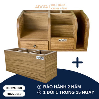 Combo kệ gỗ để bàn KG22M668 và hộp cắm bút ba ngăn HB22L110 để bàn làm việc cao cấp ADOTA