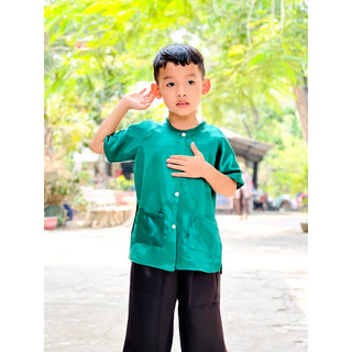Bộ bà ba vải phi bé trai bé gái tay ngắn + tặng khăn rằn