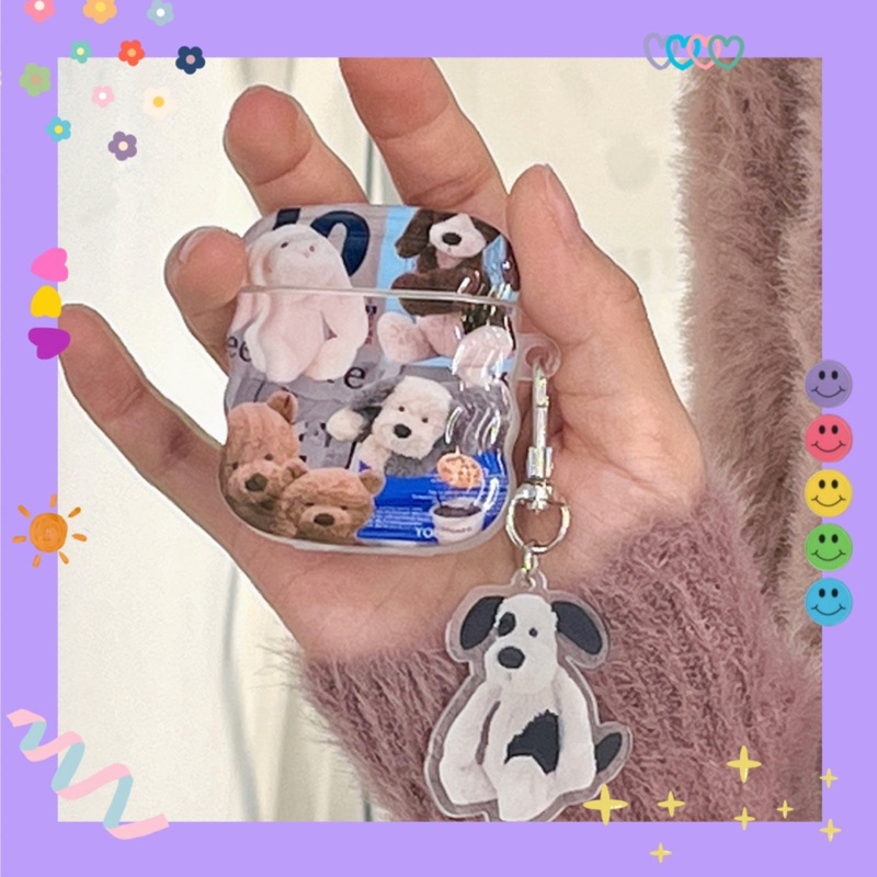 Case ốp lưng Airpods viền lượn hoạ tiết 🐶 Thú Nhồi Bông 🧸+ dây chain