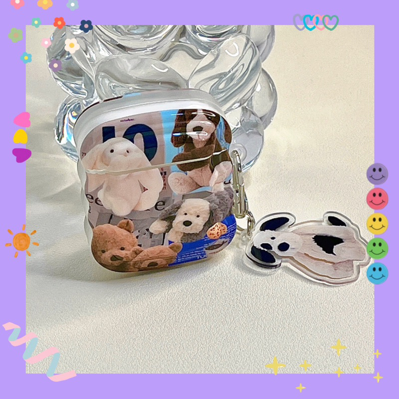 Case ốp lưng Airpods viền lượn hoạ tiết 🐶 Thú Nhồi Bông 🧸+ dây chain