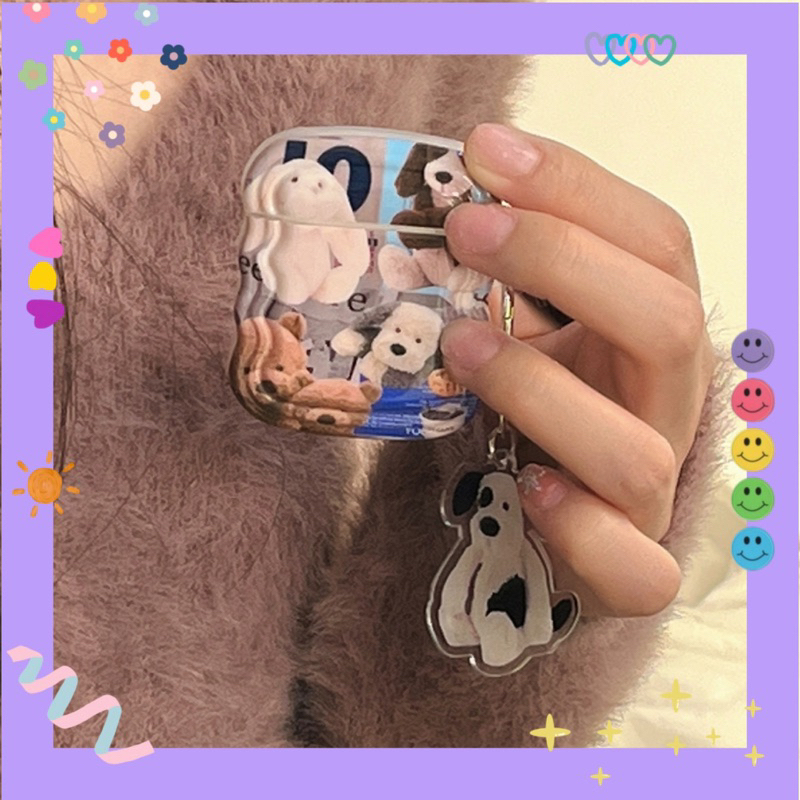 Case ốp lưng Airpods viền lượn hoạ tiết 🐶 Thú Nhồi Bông 🧸+ dây chain