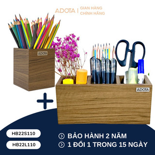 Combo hộp cắm bút đơn HB22S110 và hộp cắm bút 3 ngăn HB22L110 decor bàn làm việc phong cách hiện đại ADOTA